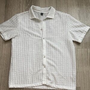 Men's White Textured Button Down Shirt